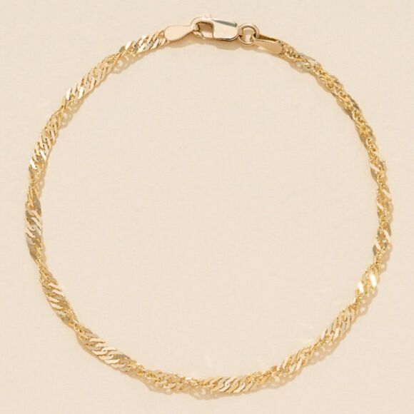 14k solid gold Singapore bracelet | 14K Yellow Gold Singapore Chain Bracelet | - Picture 1 of 3